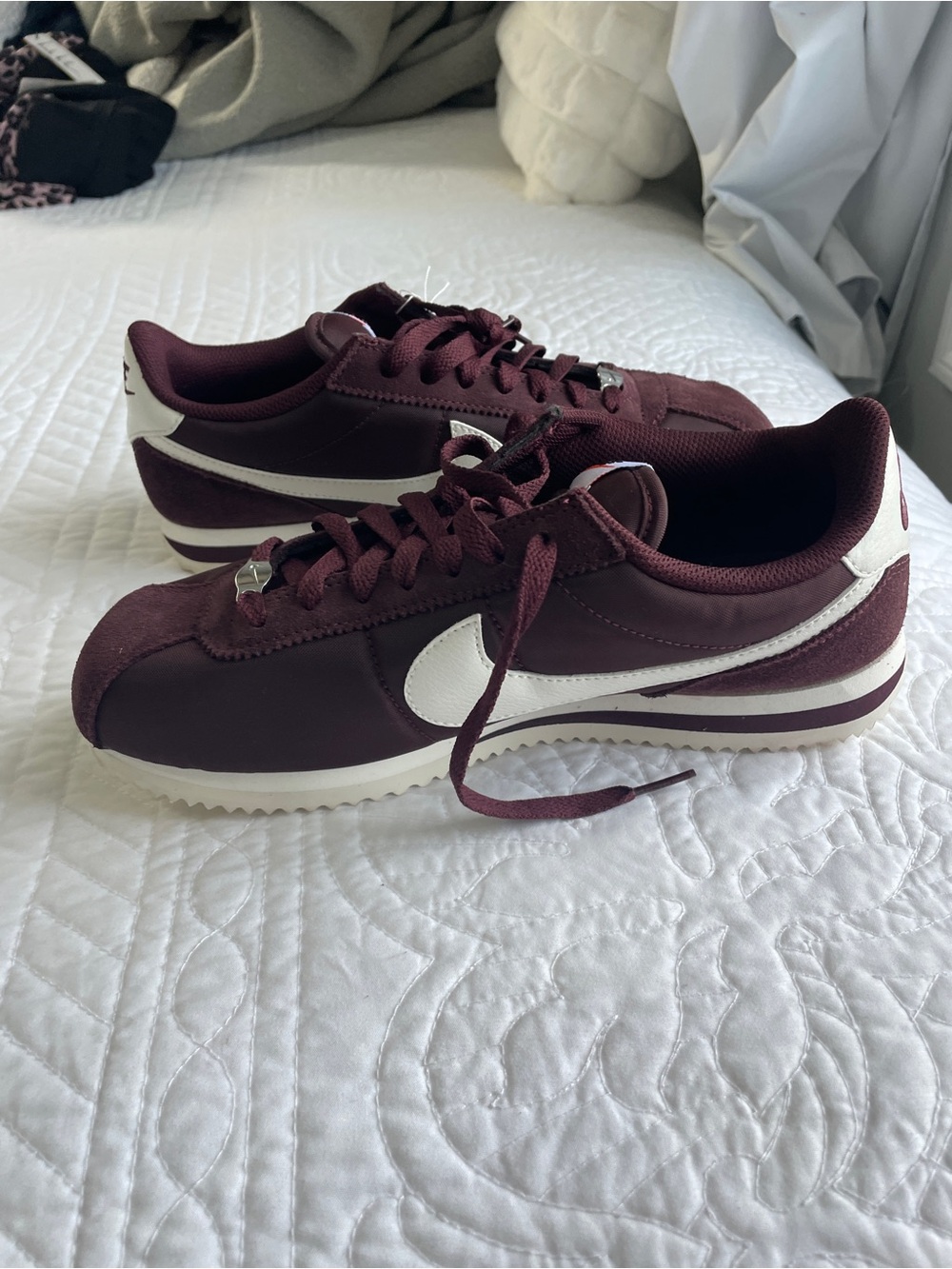 Nike Maroon and White Cortez Sneakers